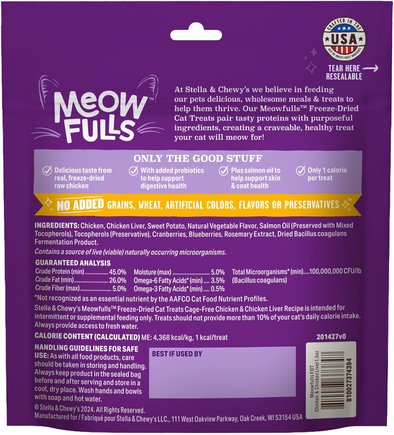 Freeze Dried Cat Treats Chicken Probiotic Low Calorie Skin Coat Support