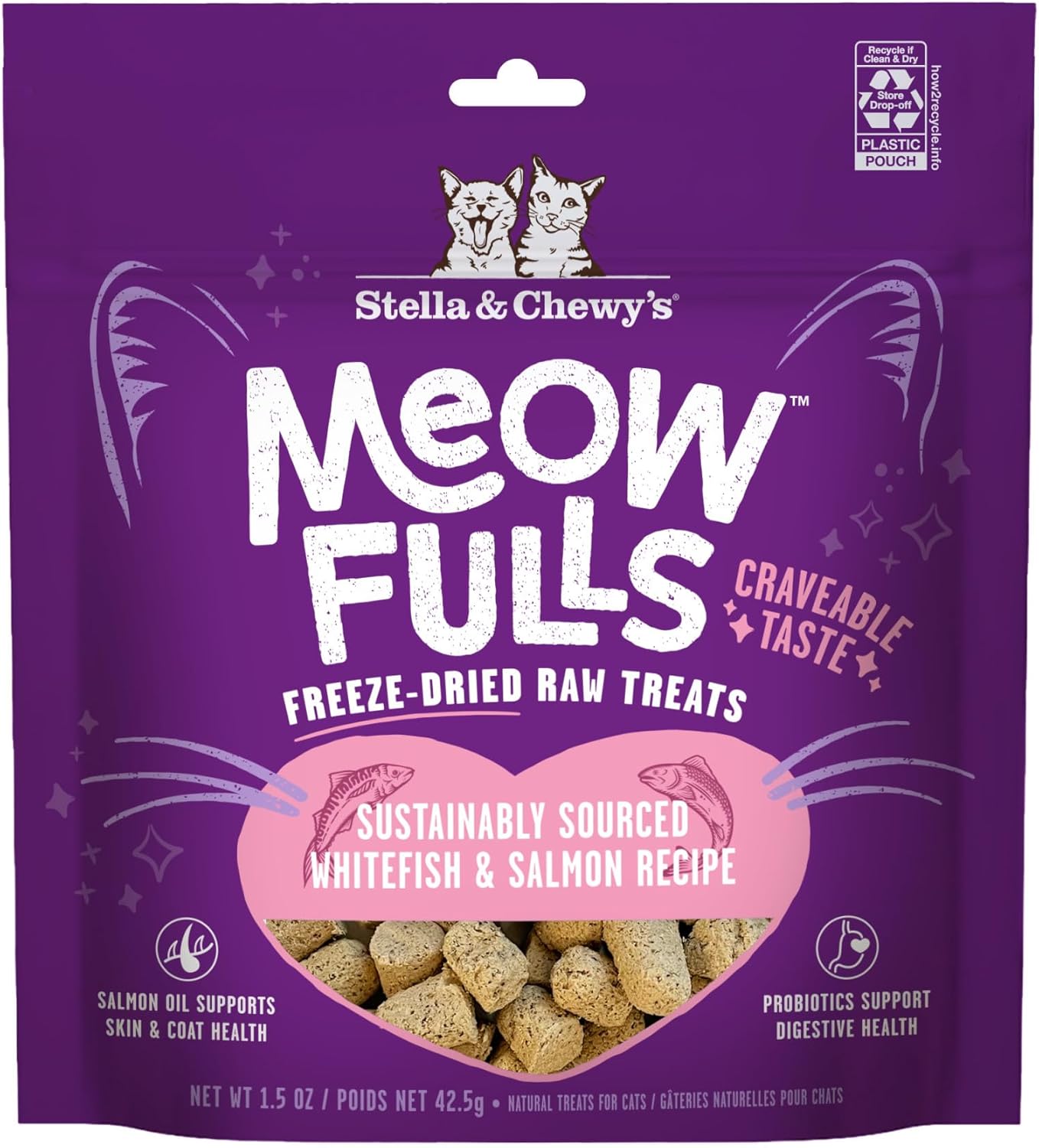 Freeze Dried Cat Treats Chicken Probiotic Low Calorie Skin Coat Support Whitefish Salmon 1.5 Ounce (Pack Of 1)