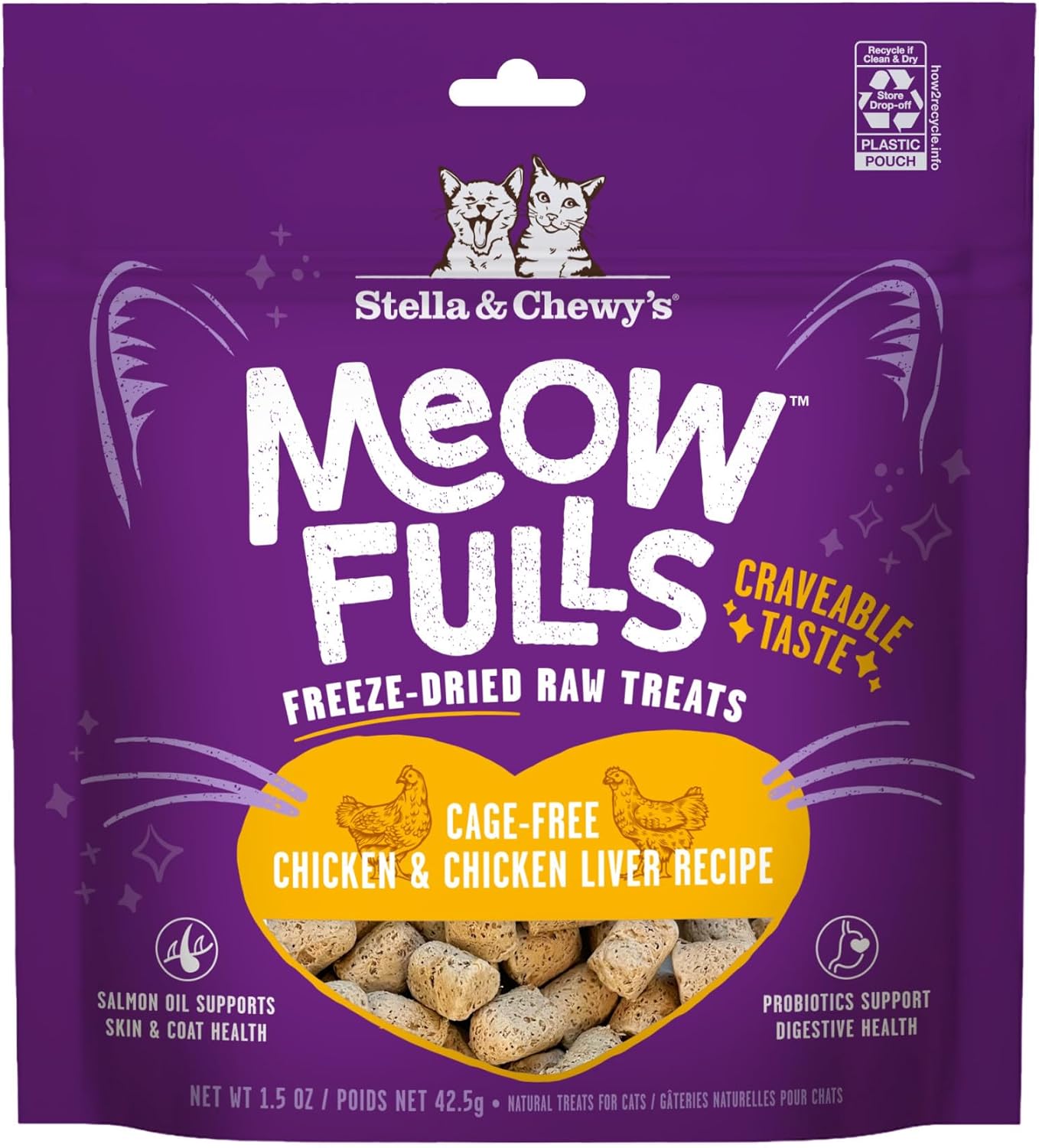 Freeze Dried Cat Treats Chicken Probiotic Low Calorie Skin Coat Support Chicken Chicken Liver 1.5 Ounce (Pack Of 1)