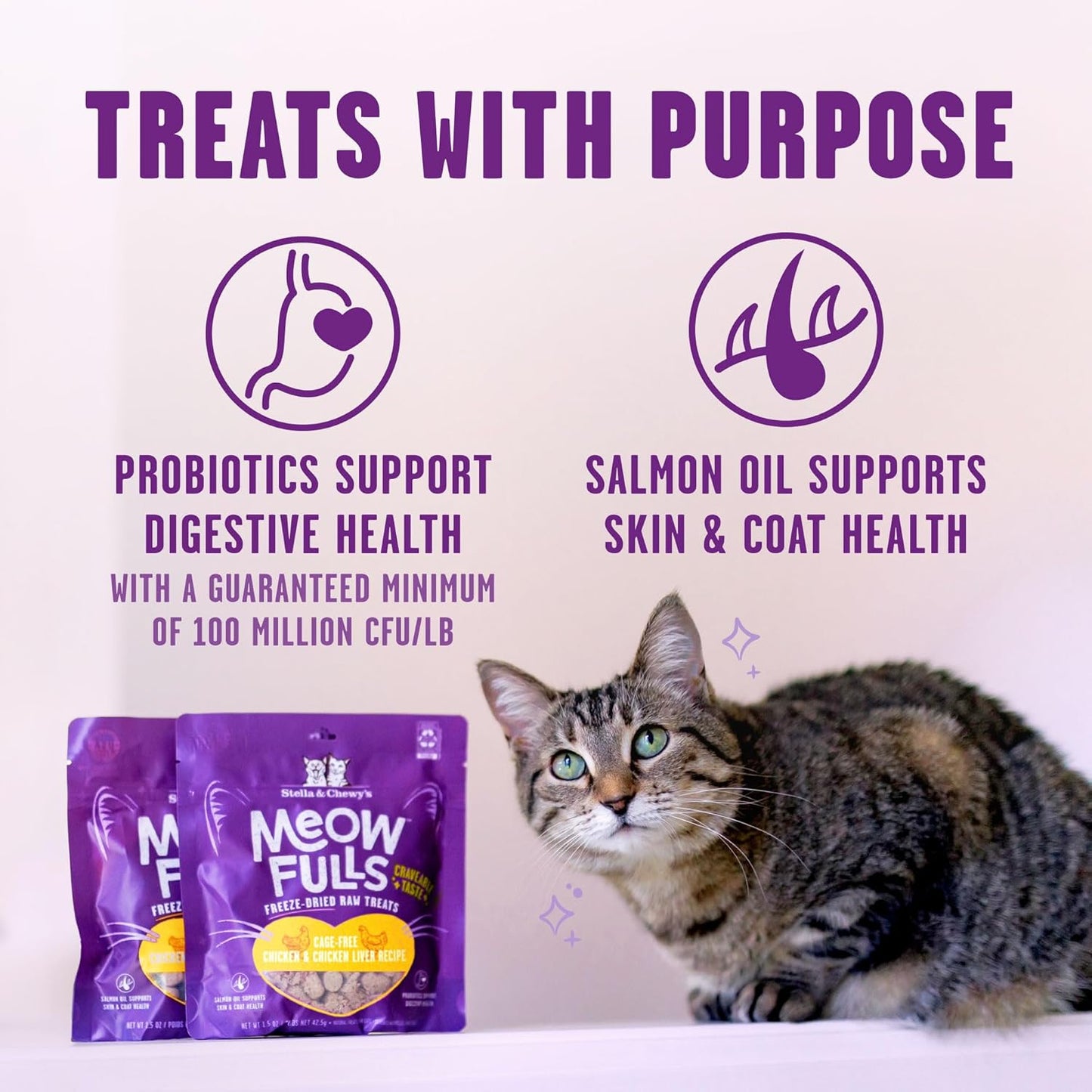 Freeze Dried Cat Treats Chicken Probiotic Low Calorie Skin Coat Support