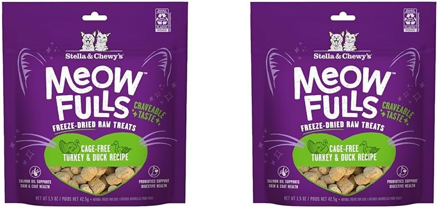 Freeze Dried Cat Treats Chicken Probiotic Low Calorie Skin Coat Support Turkey Duck 1.5 Ounce (Pack Of 2)