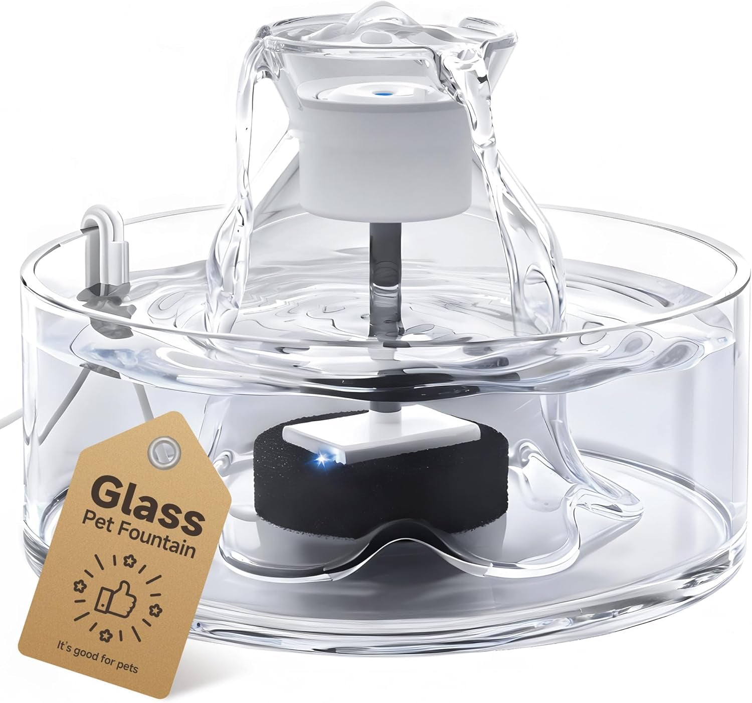 Glass Cat Water Fountain 2.7L Ultra Quiet BPA Free Auto Pet Fountain Glass Fountain