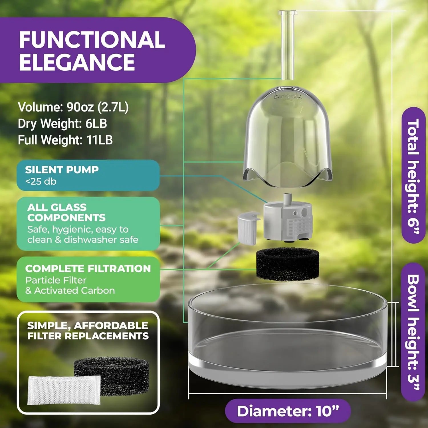 Glass Pet Water Fountain – Modern Hydration for Cats & Small Dogs