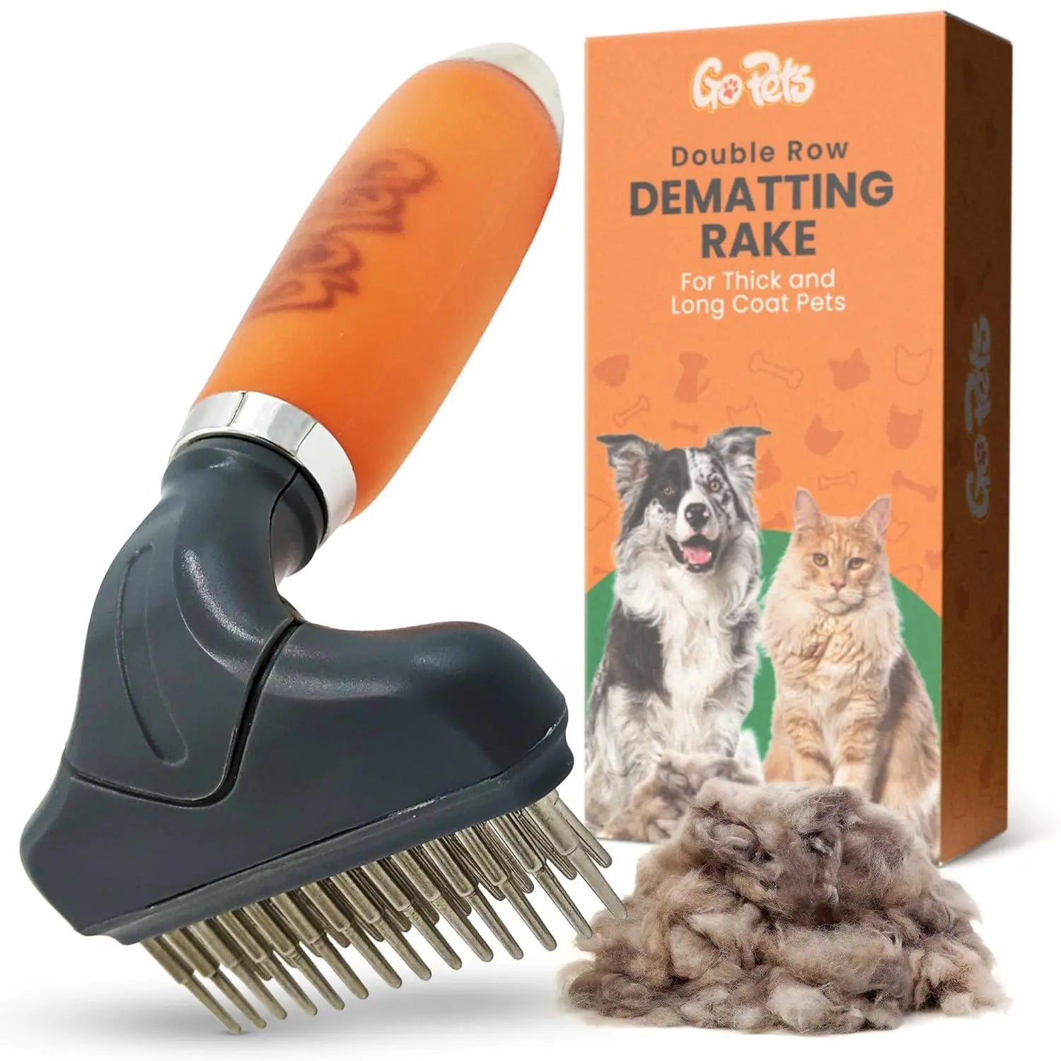 GoPets 2-in-1 Dematting & Deshedding Comb for Dogs & Cats Double Row Dematting Comb