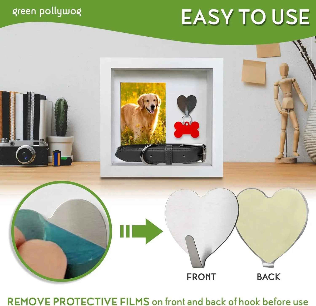 Green Pollywog Pet Memorial Shadowbox | Collar, Tag & Photo Keepsake