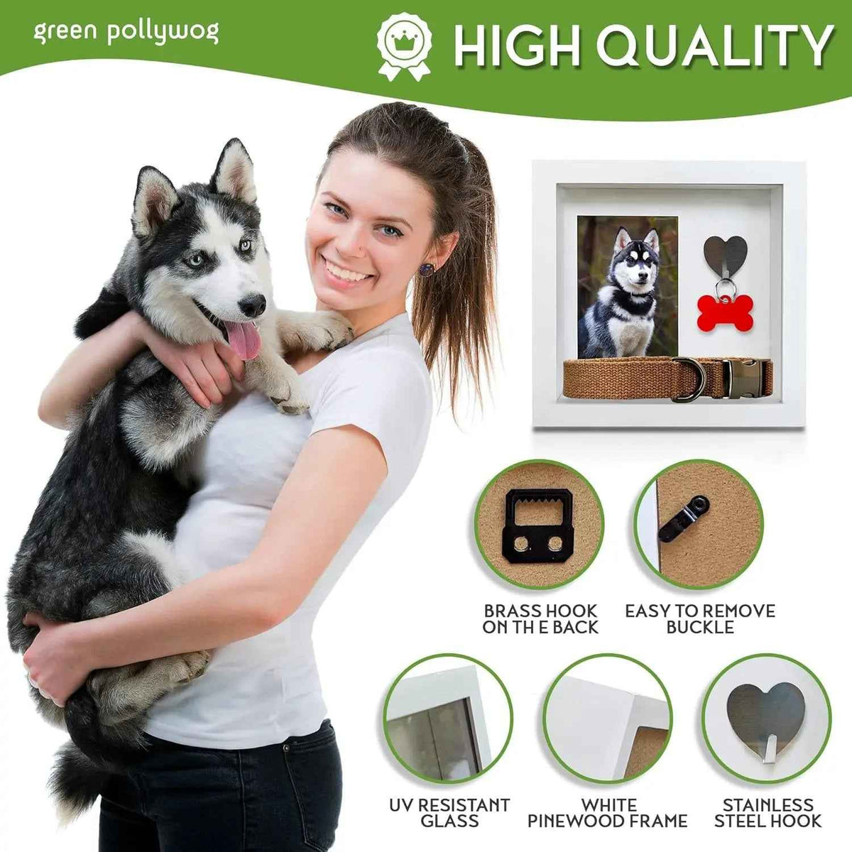 Green Pollywog Pet Memorial Shadowbox | Collar, Tag & Photo Keepsake