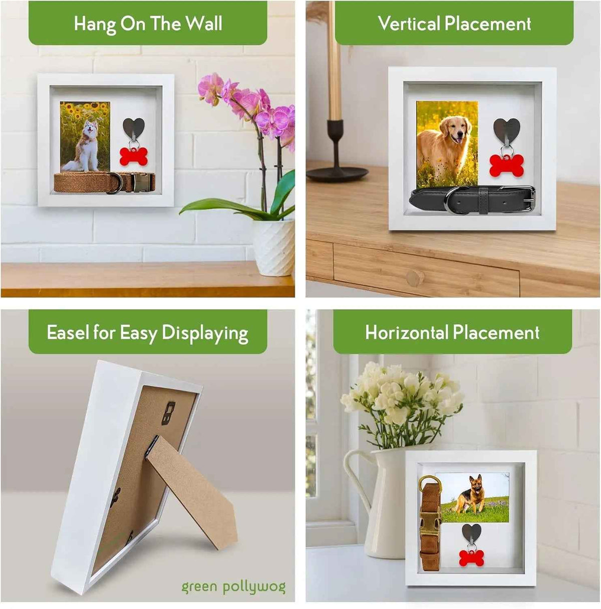 Green Pollywog Pet Memorial Shadowbox | Collar, Tag & Photo Keepsake