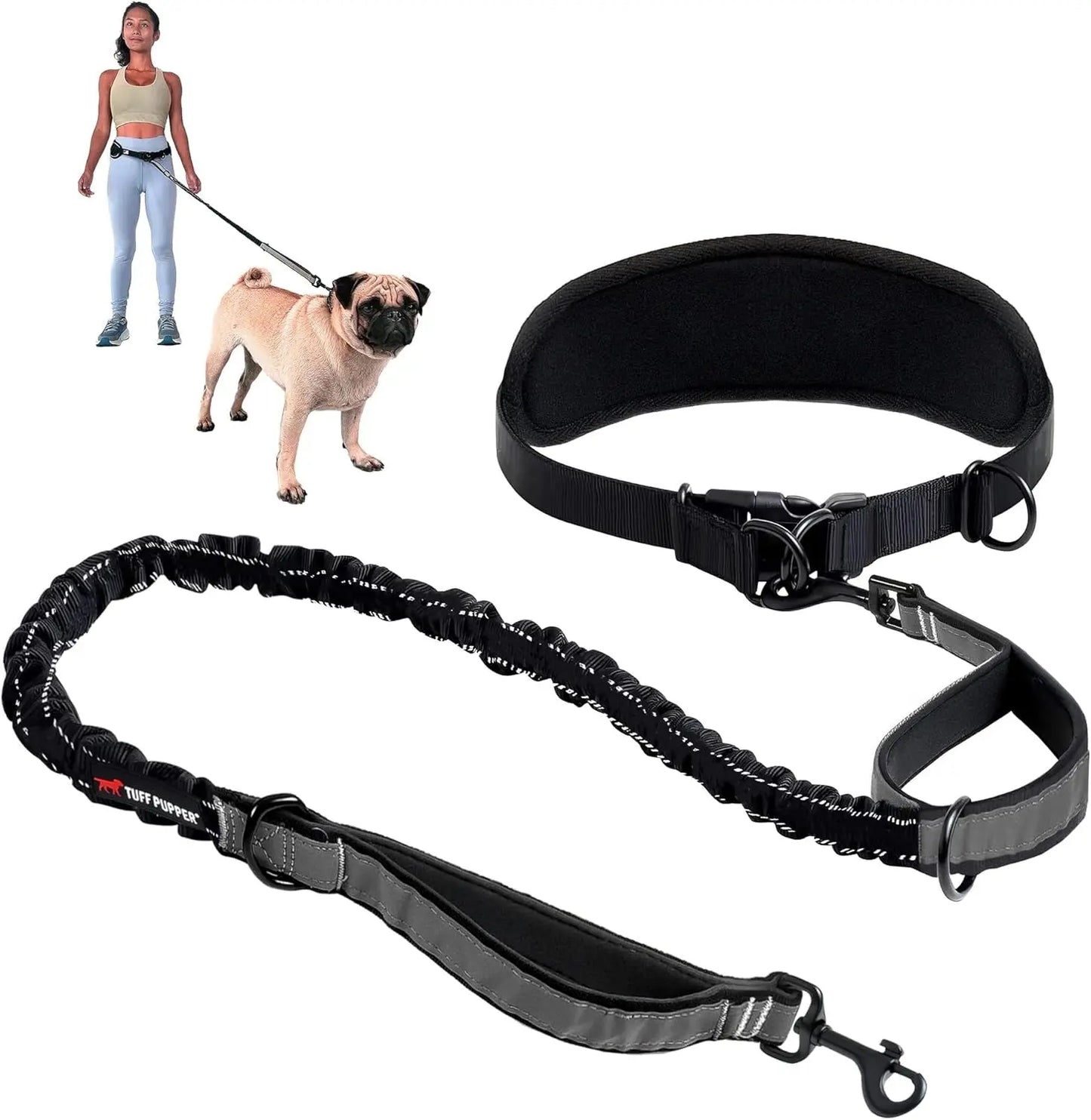 Hands Free Dog Leash Heavy Duty Bungee Waist Belt Reflective Training One - Small Medium Dog (20-45 Pounds)