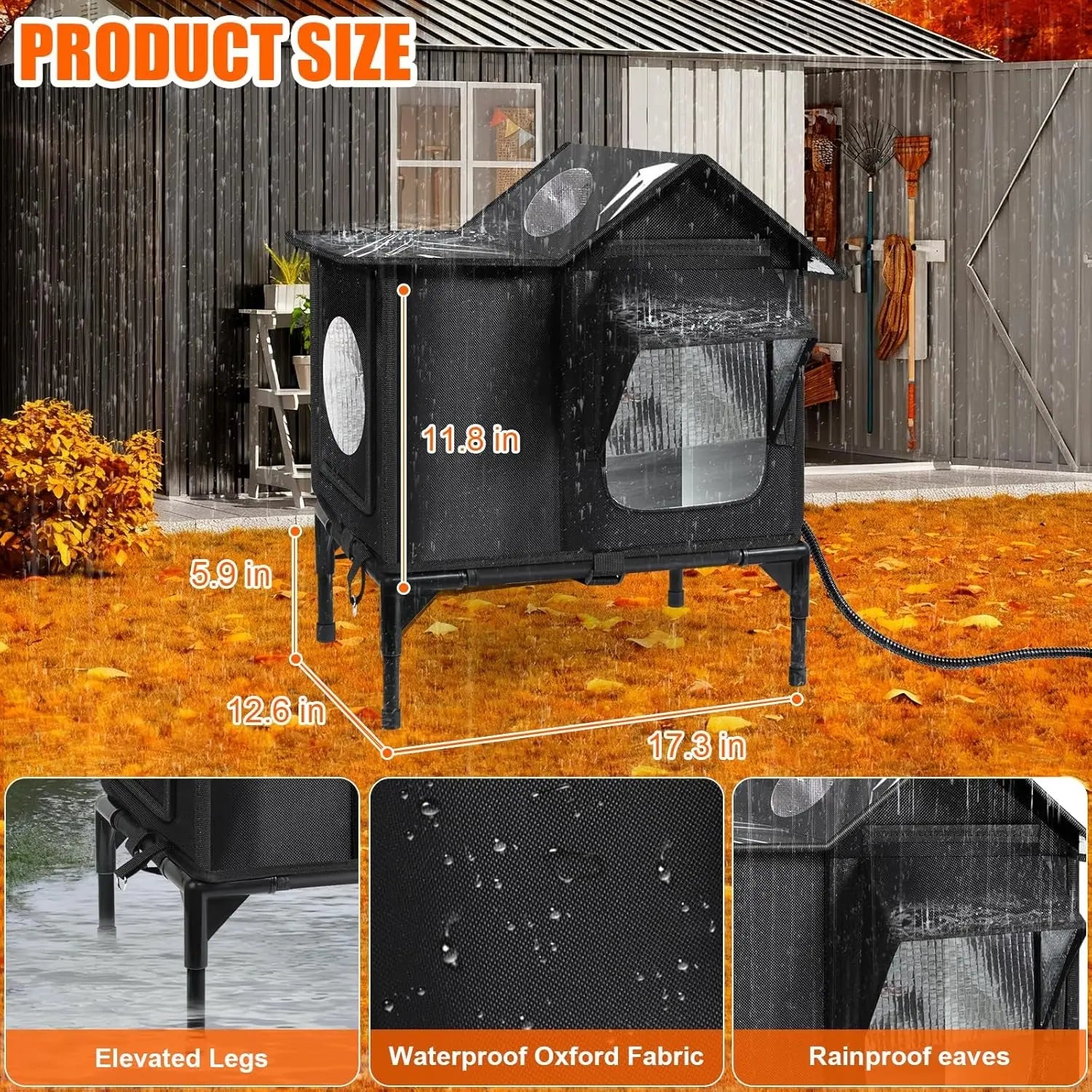 Heated Outdoor Cat House – Weatherproof Insulated Shelter w/ Pad & Escape Door