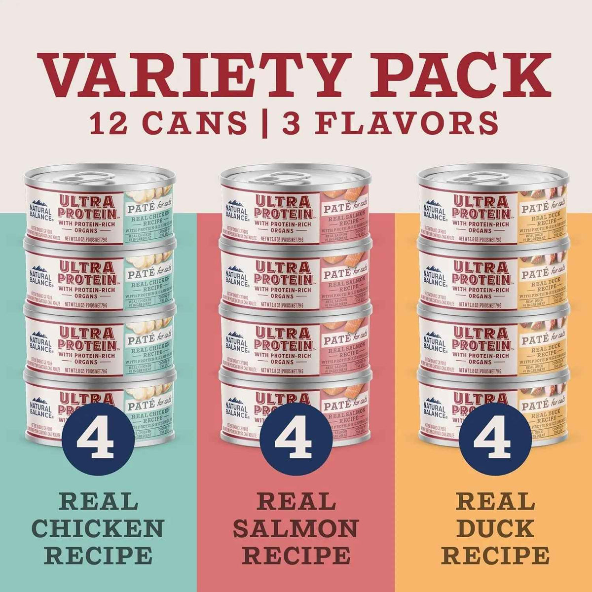 High Protein Wet Cat Food Pate Variety Pack Grain Free Real Meat 12Ct