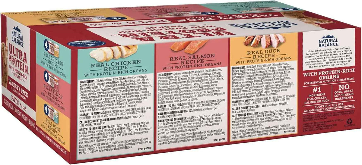High Protein Wet Cat Food Pate Variety Pack Grain Free Real Meat 12Ct