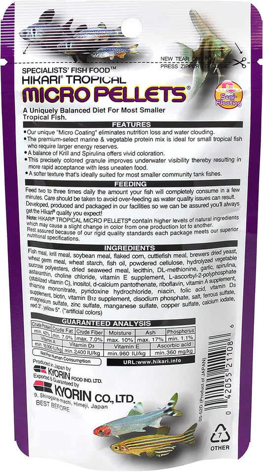 Hikari Tropical Micro Pellets Semi Floating Fish Food Small Fish 2 Pack