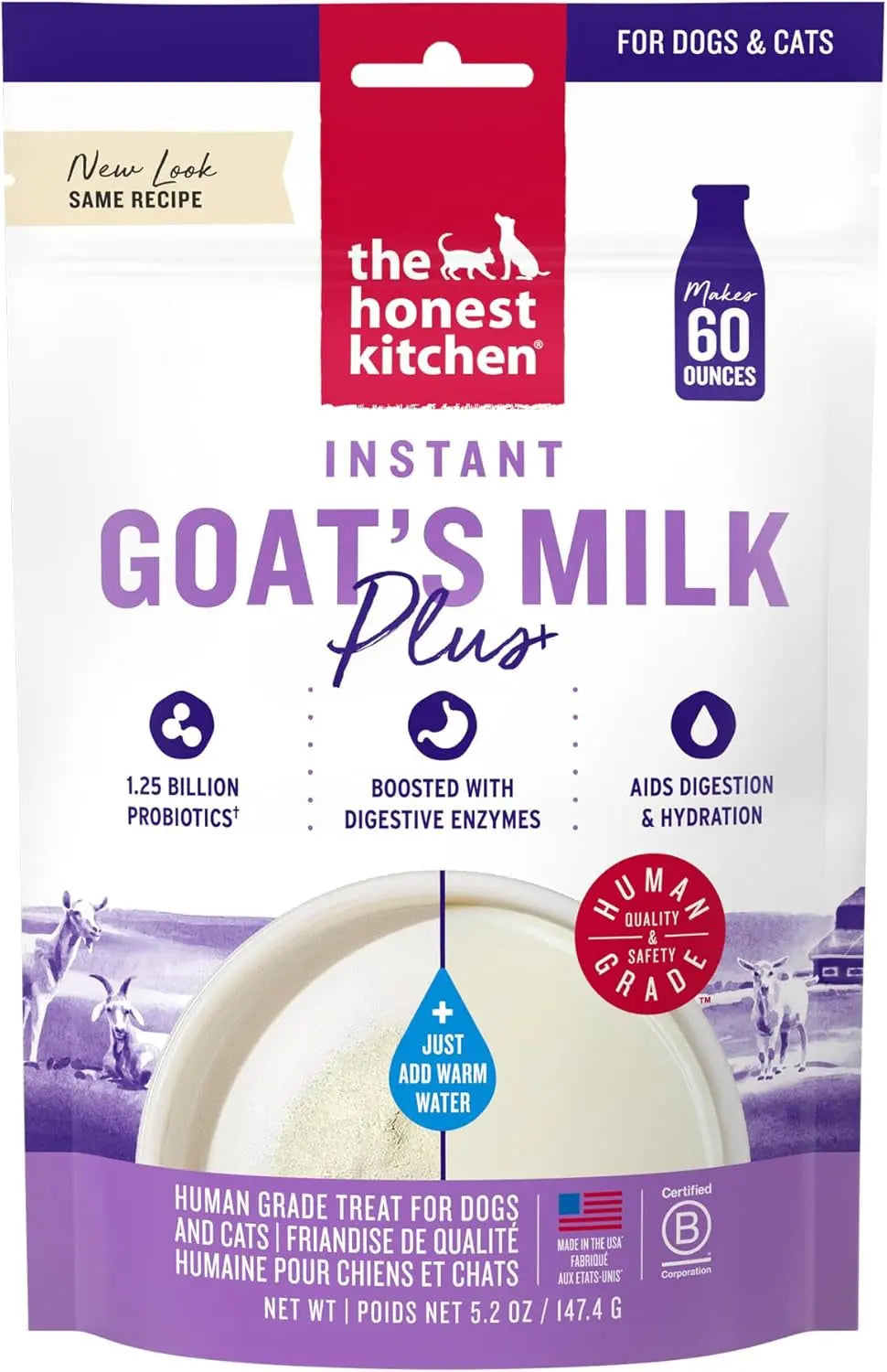 Honest Kitchen Goat Milk Powder Probiotics for Dogs & Cats 5.2oz Goat'S Milk