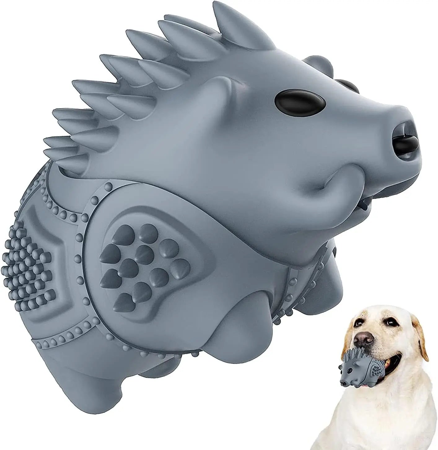 Indestructible Dog Chew Toy for Aggressive Chewers Squeaky 100% Natural Rubber Gray