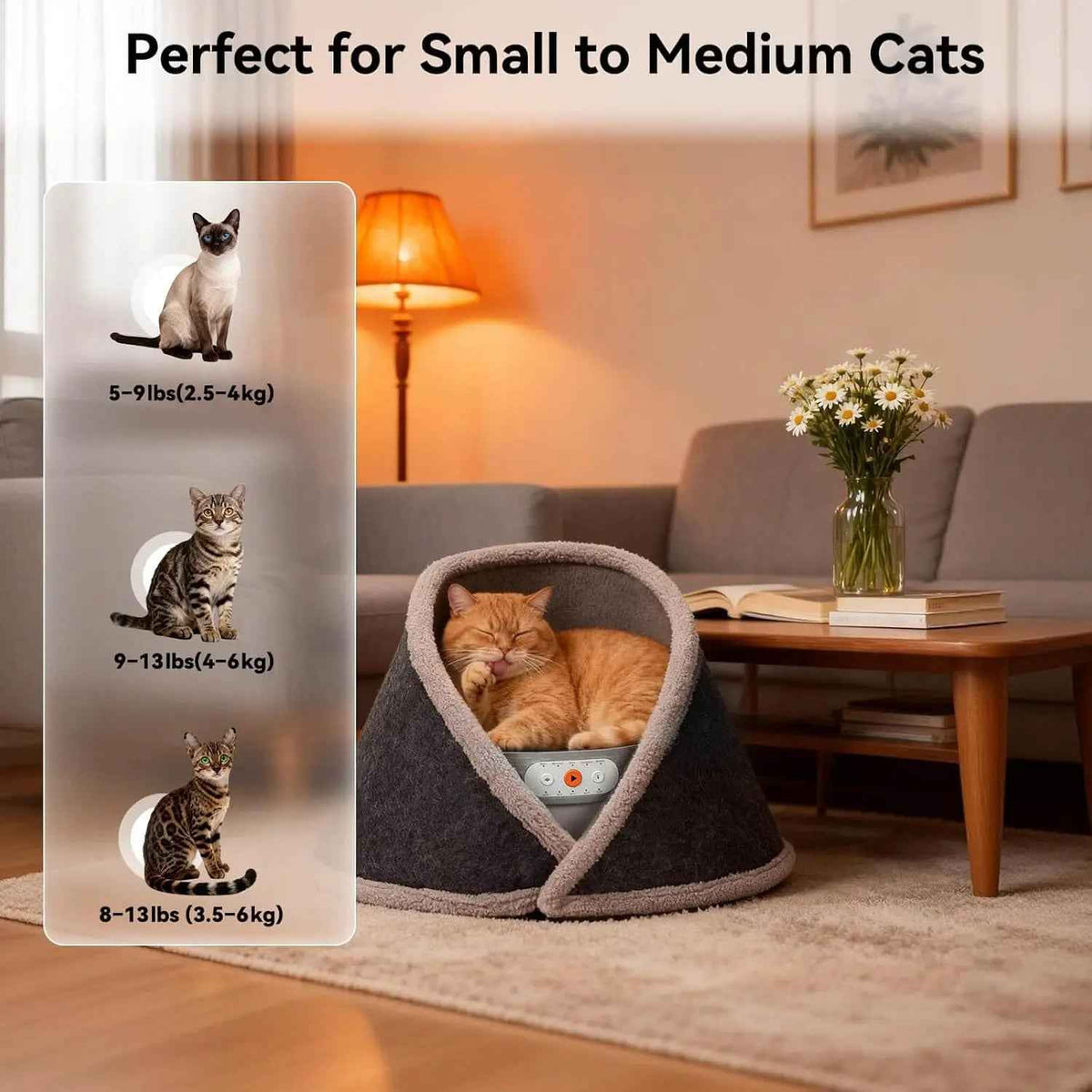 Indoor Heated & Cooling Cat Cave Bed with White Noise Smart Temperature Cat Bed