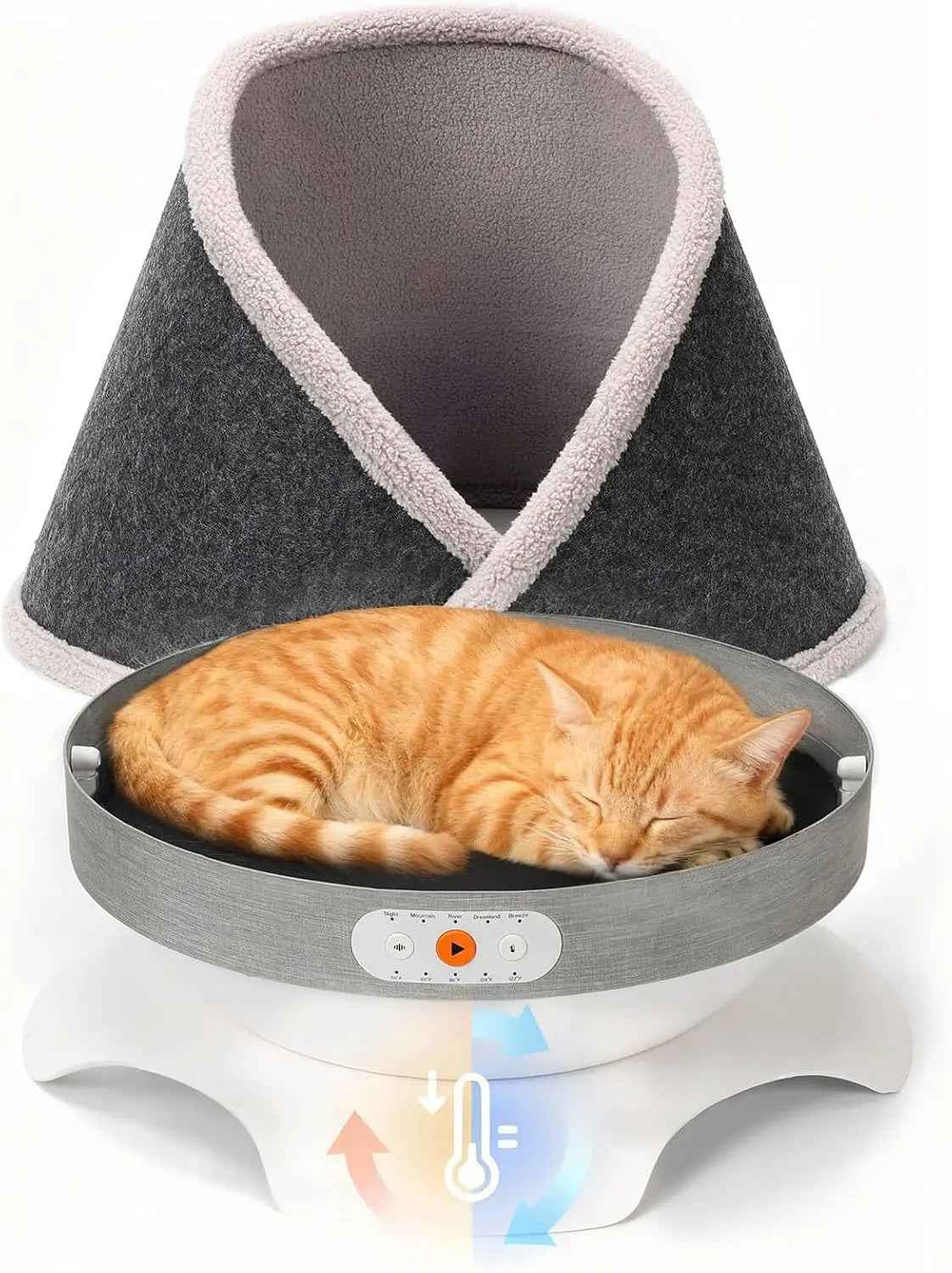 Indoor Heated & Cooling Cat Cave Bed with White Noise Smart Temperature Cat Bed