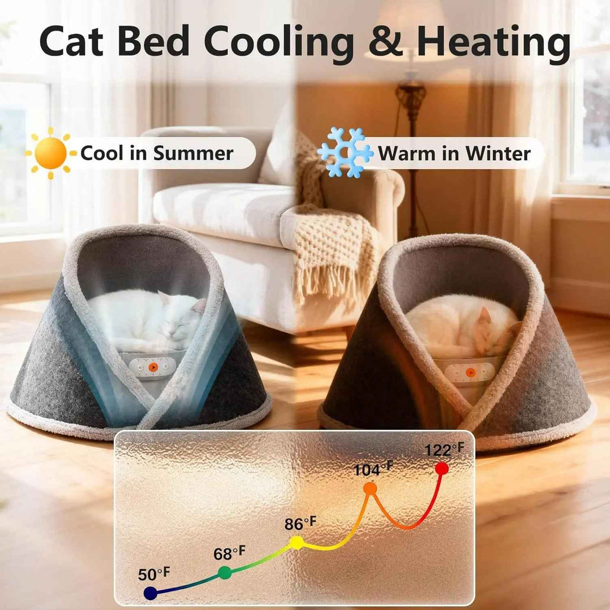 Indoor Heated & Cooling Cat Cave Bed with White Noise Smart Temperature Cat Bed