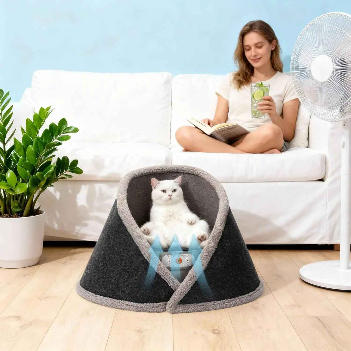 Indoor Heated & Cooling Cat Cave Bed with White Noise Smart Temperature Cat Bed
