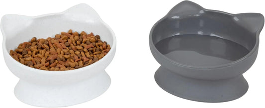 Kitty City Elevated Cat Bowls Set of 2 Whisker Friendly Raised 6.5oz Modern White Gray Large Bowls 2Pk (Modern)