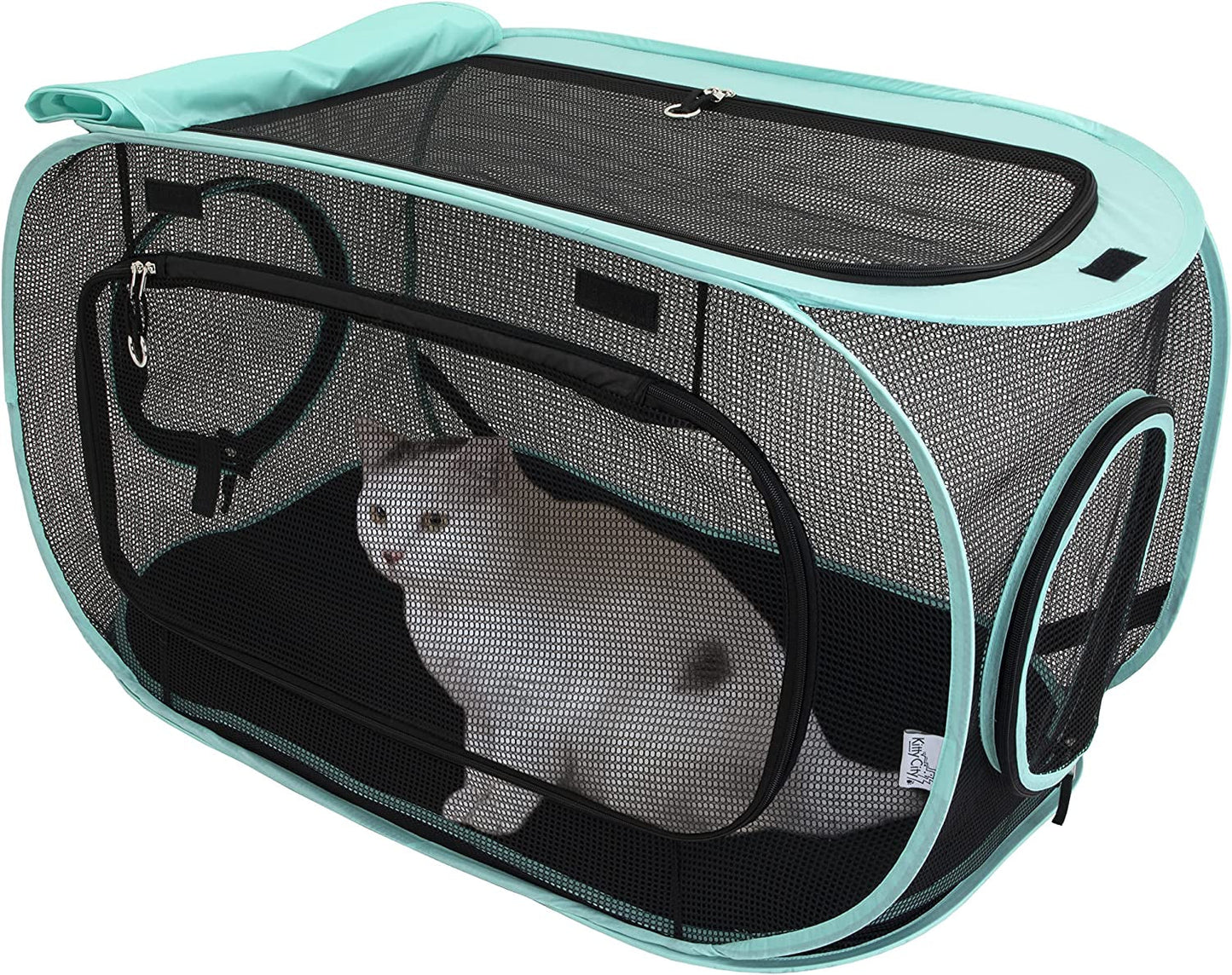 Outdoor Cat Catio Playpen with Washable Bed and Zip Access Rectangular Tent