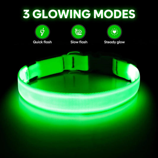LED Dog Collar Rechargeable Light-Up Safety Collar for Night Walking (colors)