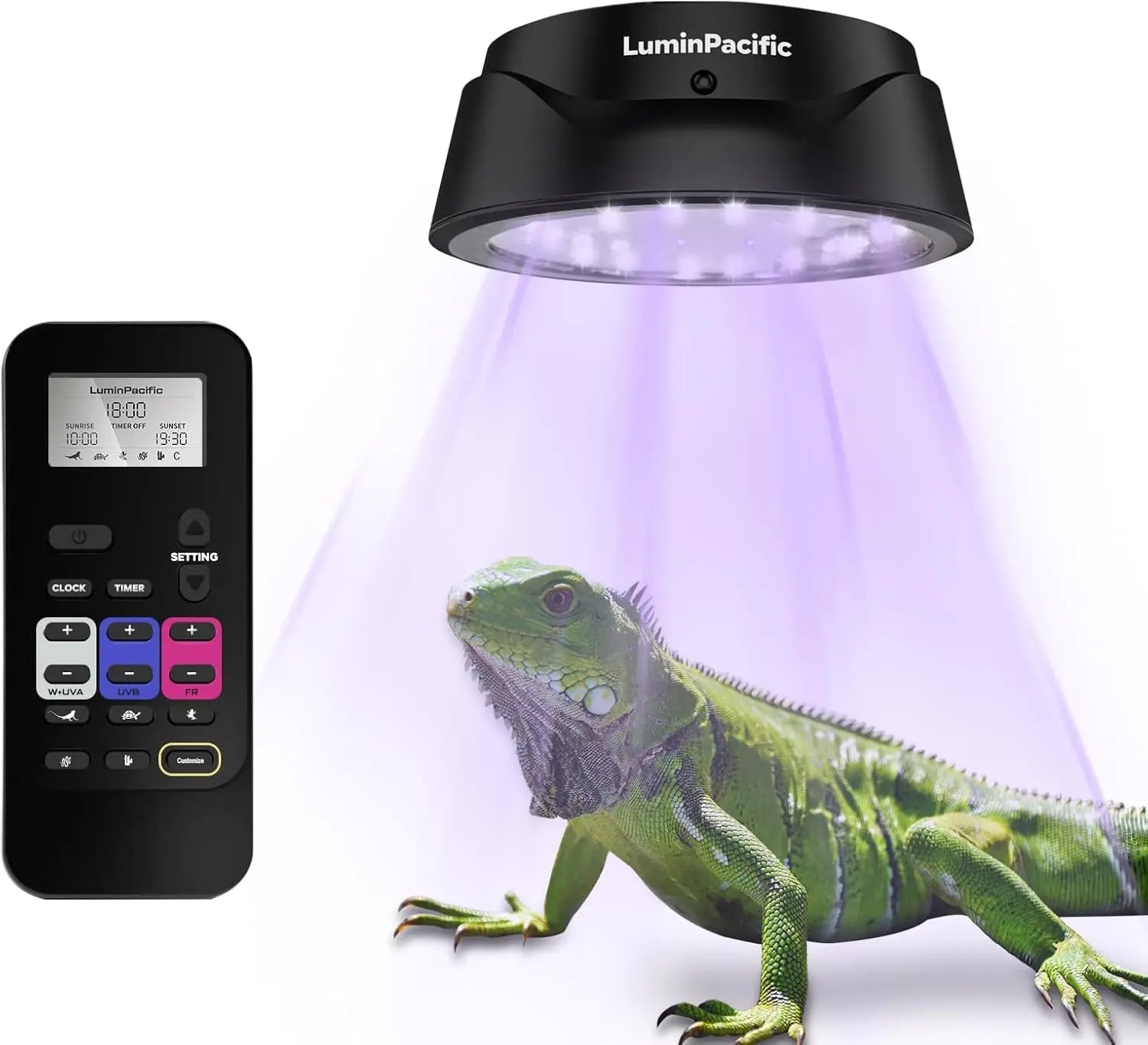LED Reptile Light w/ Remote – UVA UVB FR Lamp, Timer, Dimmable (Zones 1–4) 1 Pack