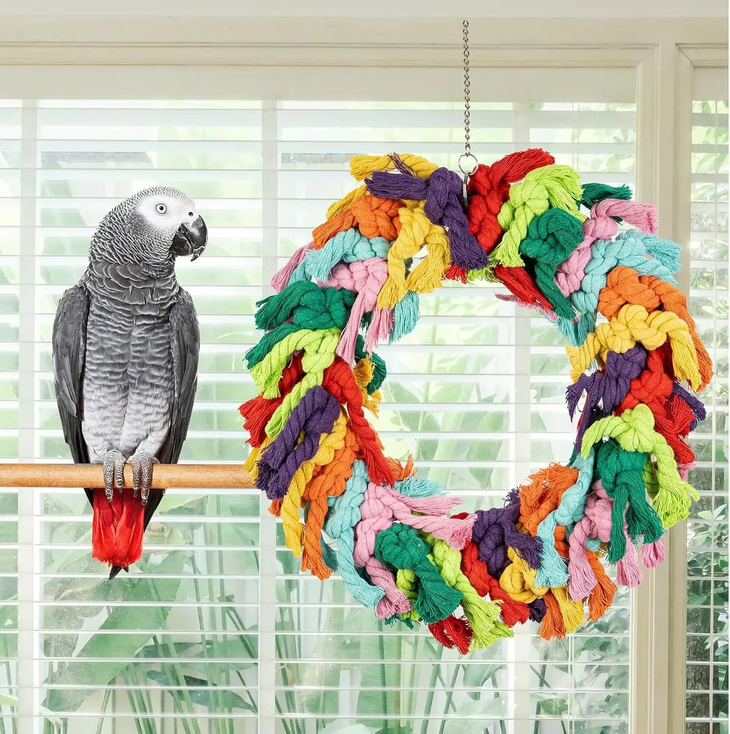 Large Bird Parrot Swing Cotton Rope Hanging Toy African Grey Cockatoo