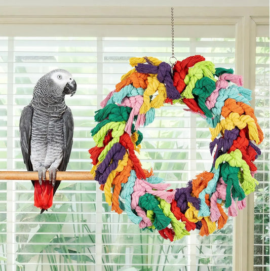 Large Bird Parrot Swing Cotton Rope Hanging Toy African Grey Cockatoo