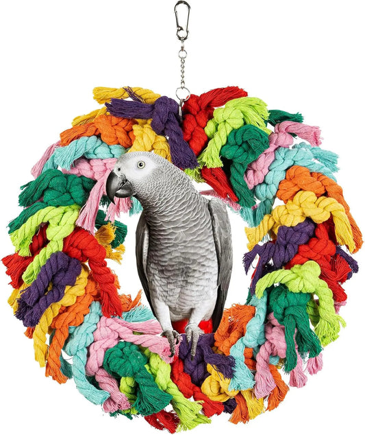Large Bird Parrot Swing Cotton Rope Hanging Toy African Grey Cockatoo Parrot Swing