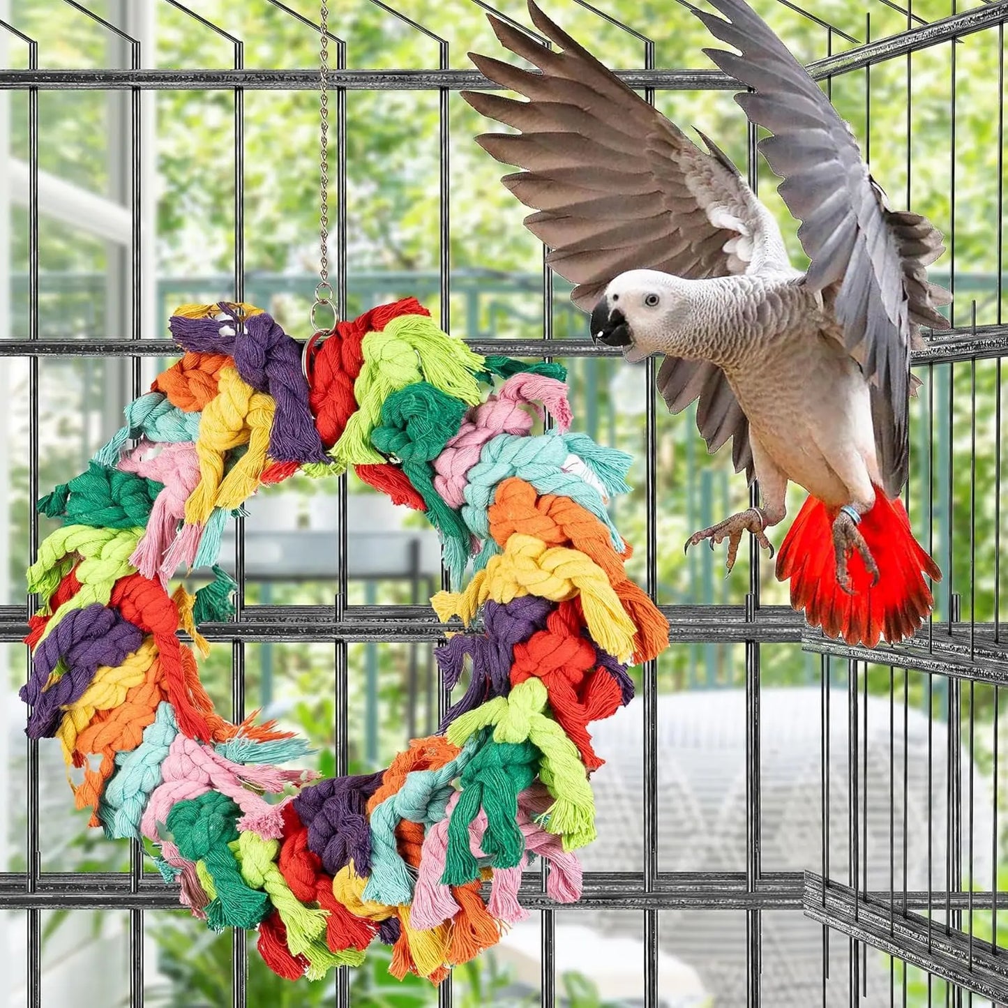 Large Bird Parrot Swing Cotton Rope Hanging Toy African Grey Cockatoo