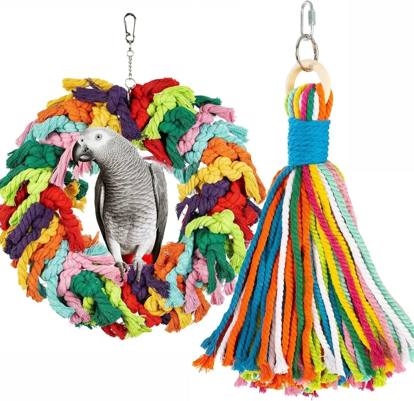Large Bird Parrot Swing Cotton Rope Hanging Toy African Grey Cockatoo Parrot Swing+Colorful Rope