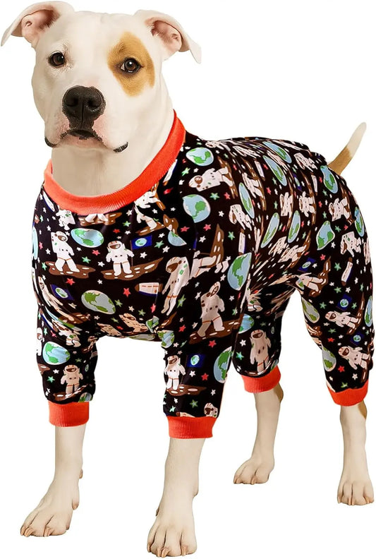 Large Dog Pajamas Space Astronaut Print Recovery Shirt UV Pullover Black