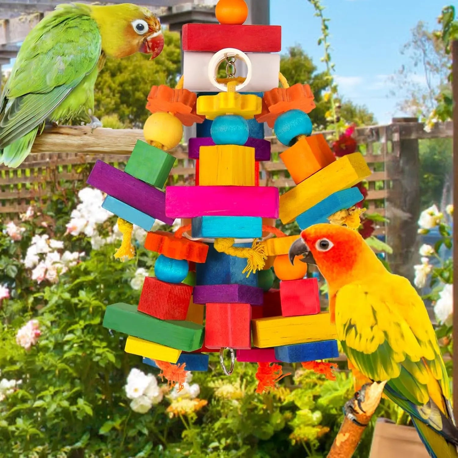 Large Parrot Toy Wooden Chew Blocks for Macaw African Grey Cockatoo Cage