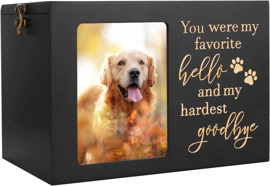 Large Wooden Pet Memorial Urn with Photo Frame Keepsake Box for Dog or Cat Paw X-Large - Capacity 140 Cubic Inches