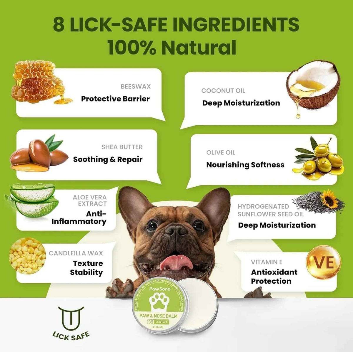 Lick-Safe Dog Paw & Nose Balm with Coconut Oil, All-Natural Moisturizer