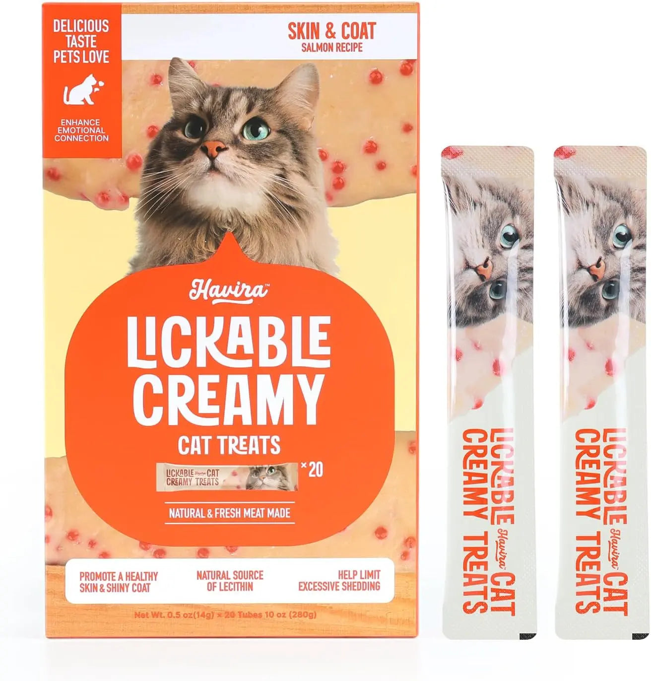 Lickable Cat Treat Skin Coat Salmon Omega-3 Grain Free Squeeze Skin Coat