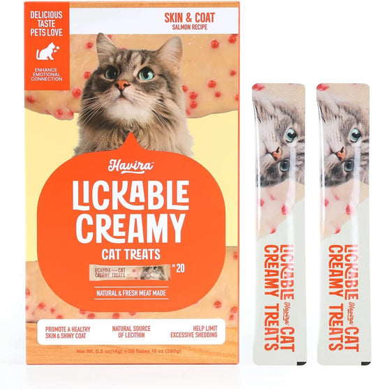Lickable Cat Treat Skin Coat Salmon Omega-3 Grain Free Squeeze Skin Coat
