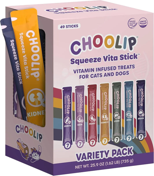 Lickable Cat & Dog Treats Variety Pack, 7 & 49-Count, Vet-Formulated Purée Variety Pack - Tuna Salmon Chicken Blend (Puree) 1.62 Pound (49 Ssticks)