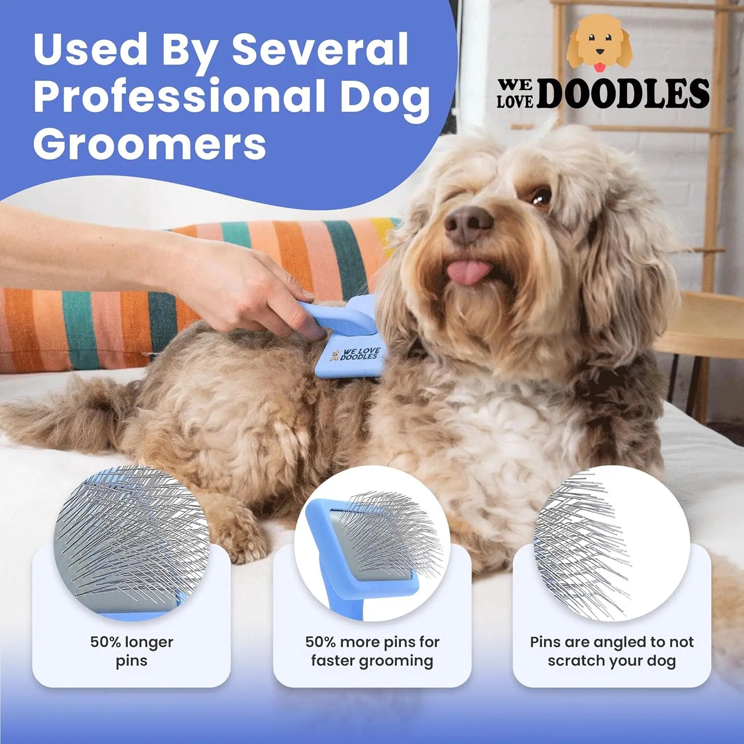 Long Pin Slicker Brush for Dogs Dematting Grooming for Doodles & Long Coats