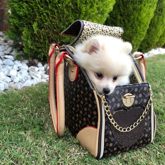 Luxury Pet Carrier Breathable Mesh PU Leather Travel Handbag Small Dogs Cats