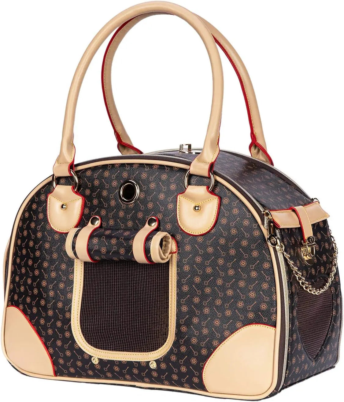 Luxury Pet Carrier Breathable Mesh PU Leather Travel Handbag Small Dogs Cats Coffee