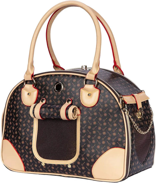 Luxury Pet Carrier Breathable Mesh PU Leather Travel Handbag Small Dogs Cats Coffee