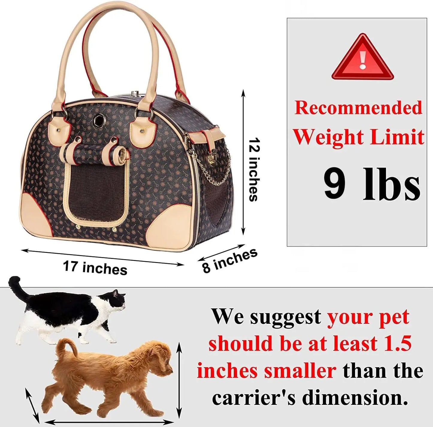 Luxury Pet Carrier Breathable Mesh PU Leather Travel Handbag Small Dogs Cats