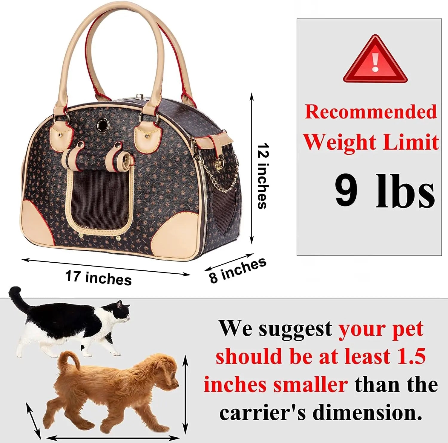 Luxury Pet Carrier Breathable Mesh PU Leather Travel Handbag Small Dogs Cats