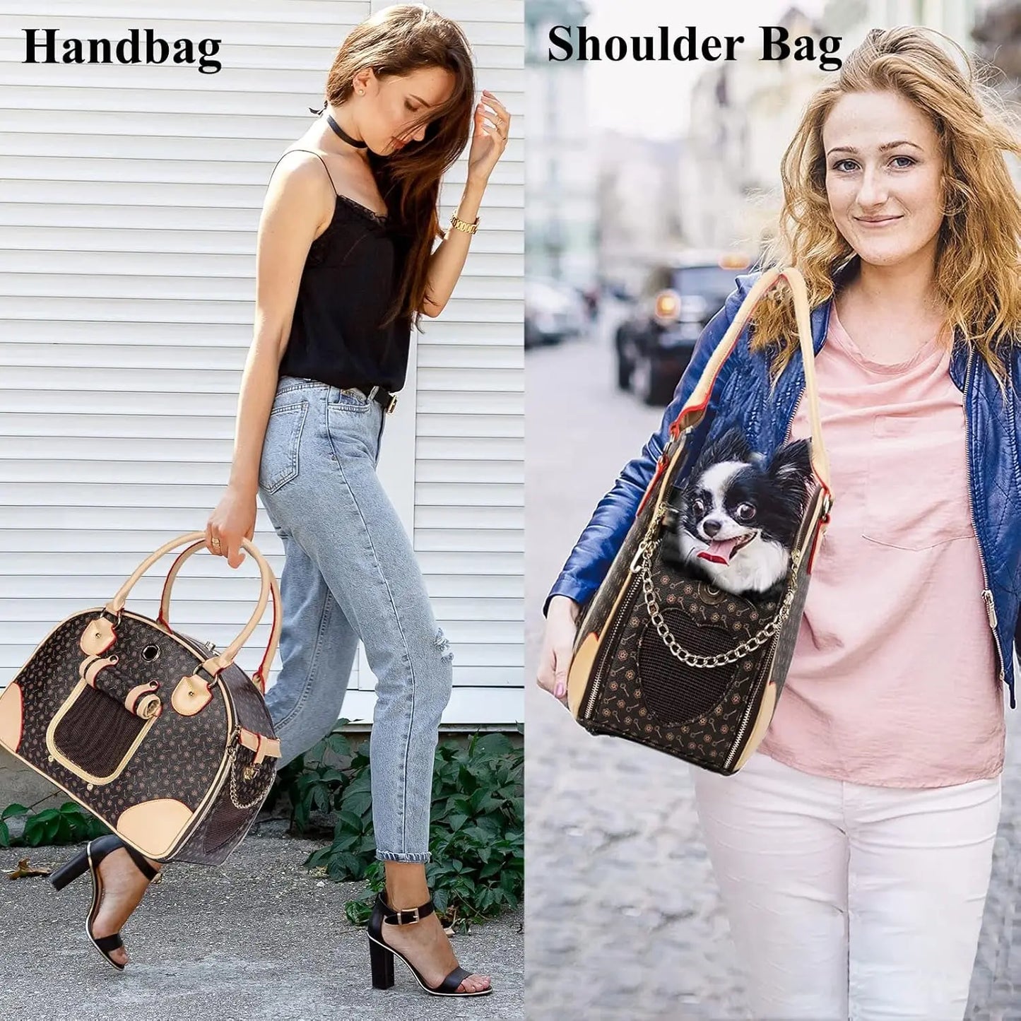 Luxury Pet Carrier Breathable Mesh PU Leather Travel Handbag Small Dogs Cats