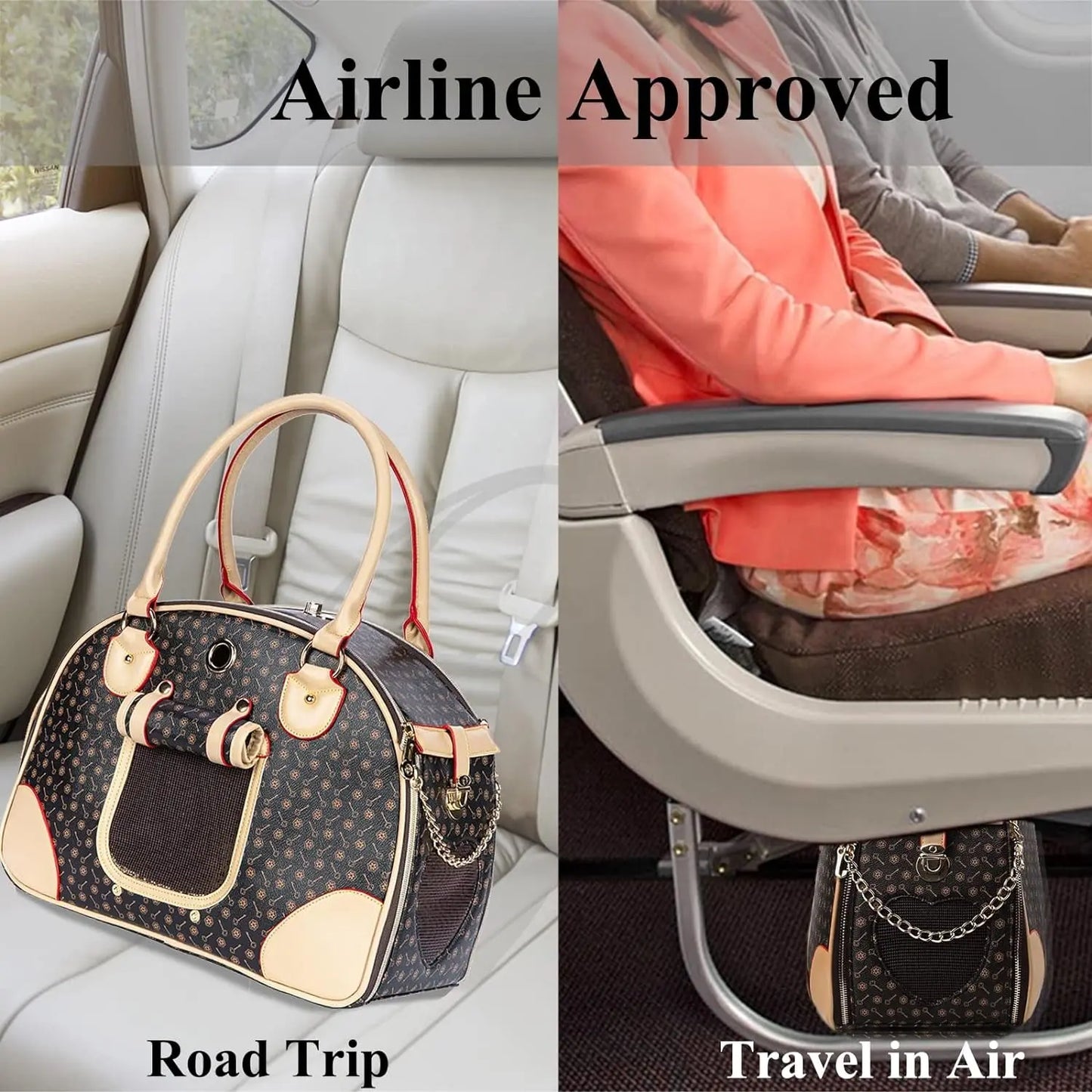 Luxury Pet Carrier Breathable Mesh PU Leather Travel Handbag Small Dogs Cats