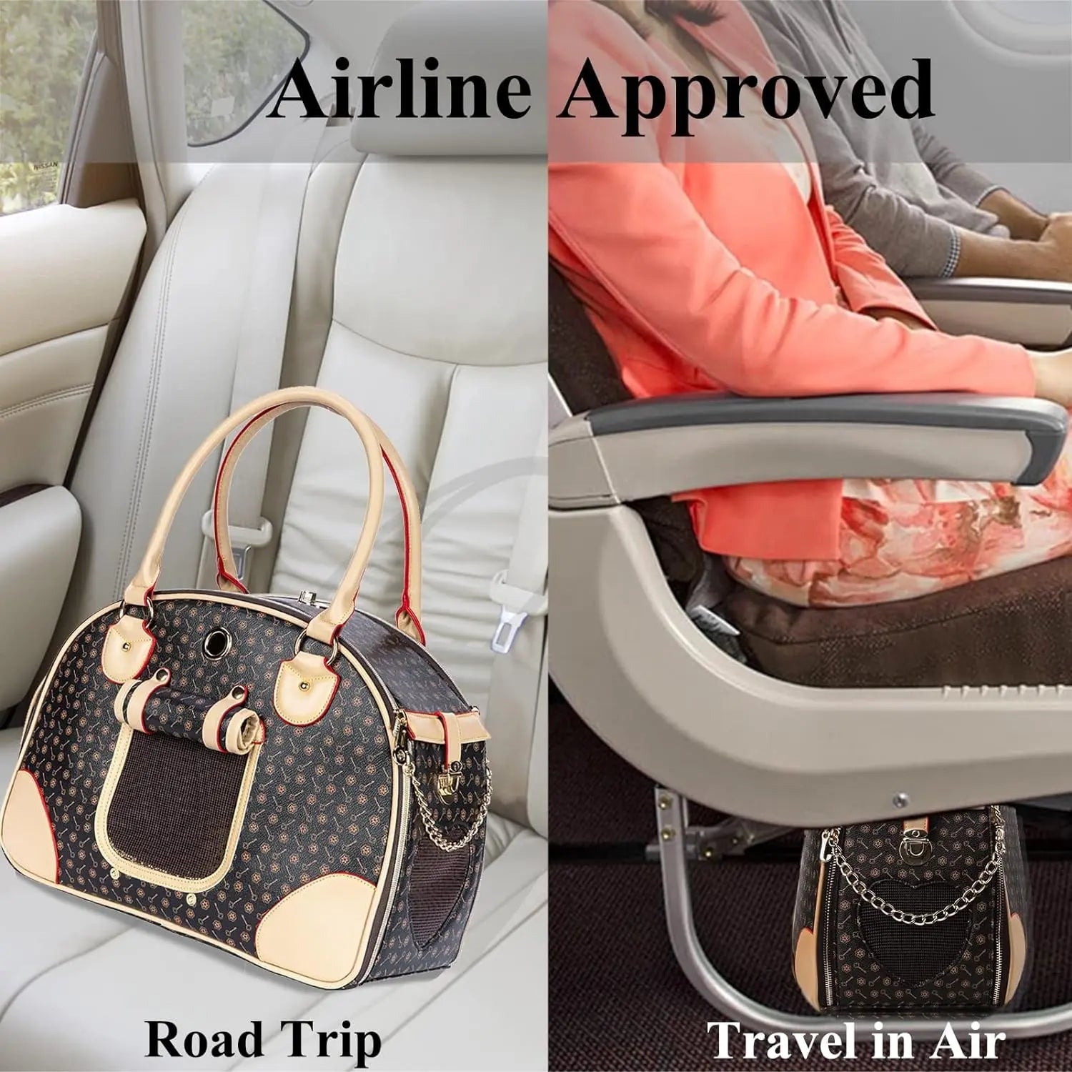 Luxury Pet Carrier Breathable Mesh PU Leather Travel Handbag Small Dogs Cats