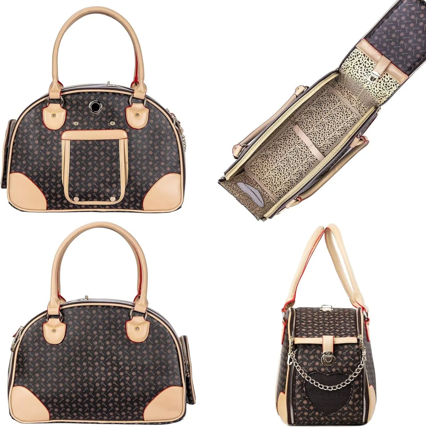 Luxury Pet Carrier Breathable Mesh PU Leather Travel Handbag Small Dogs Cats