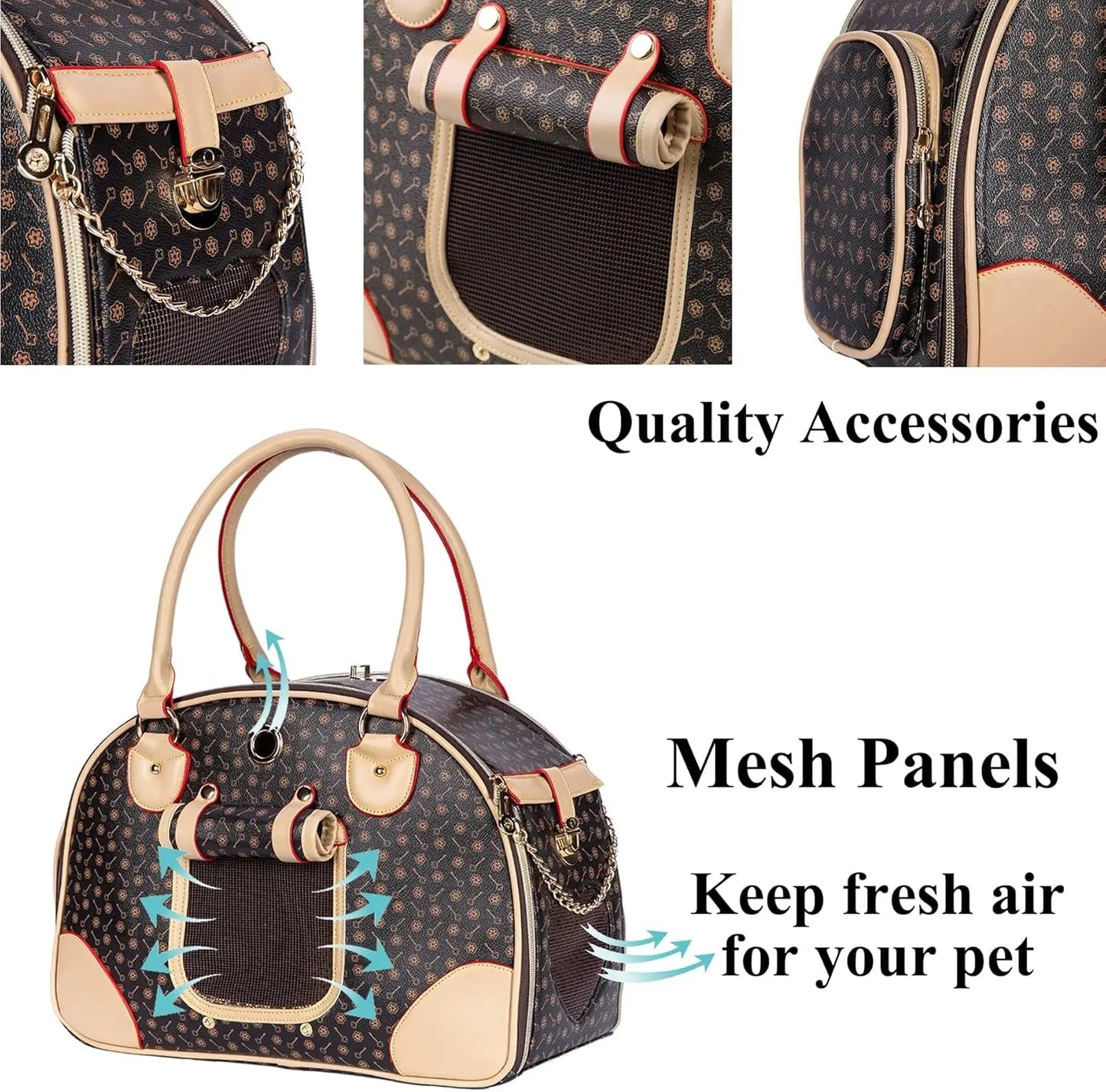 Luxury Pet Carrier Breathable Mesh PU Leather Travel Handbag Small Dogs Cats