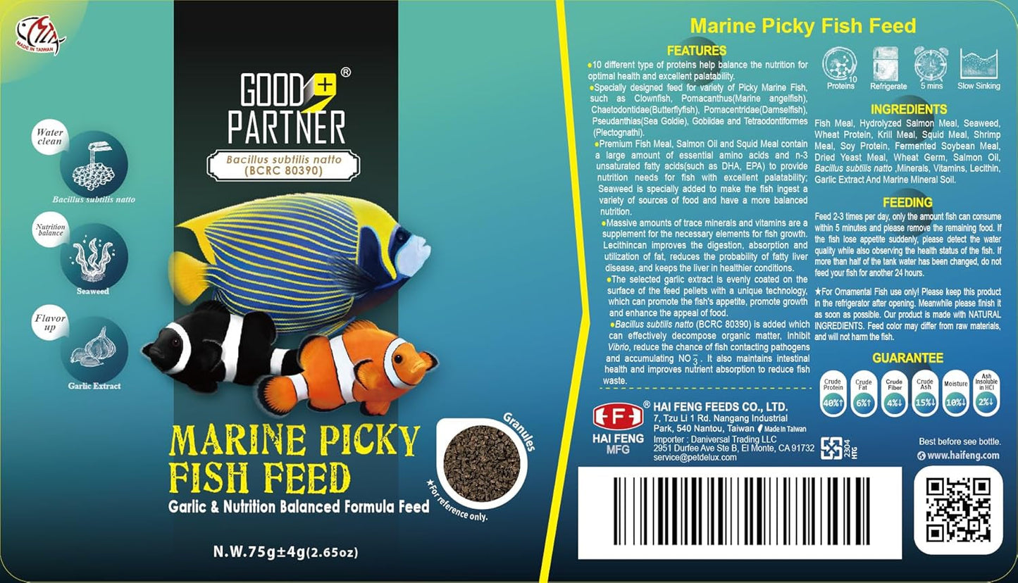 Marine Fish Sinking Pellets Clownfish Saltwater Food Probiotic 2.65oz